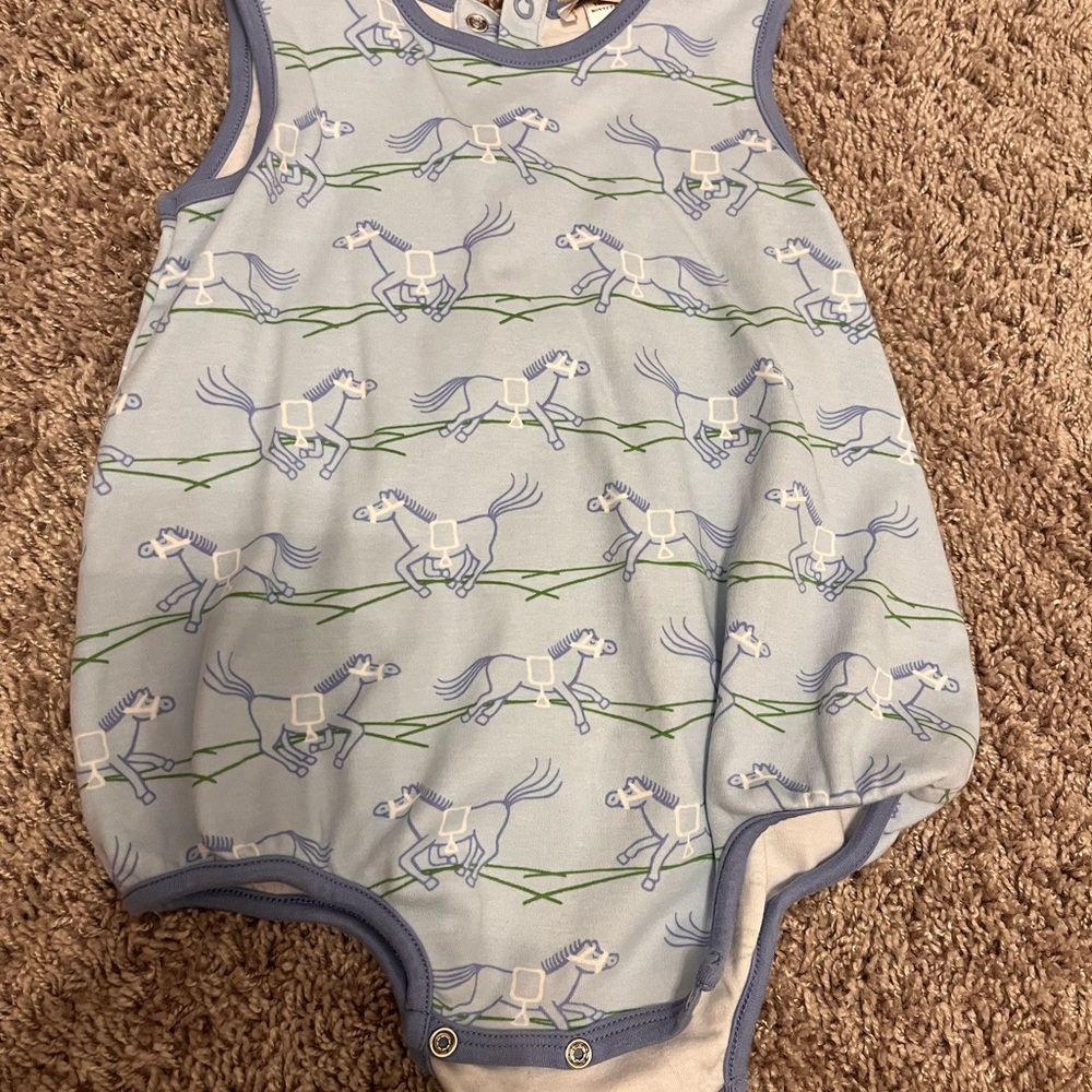 Blue Horse Print Baby Romper